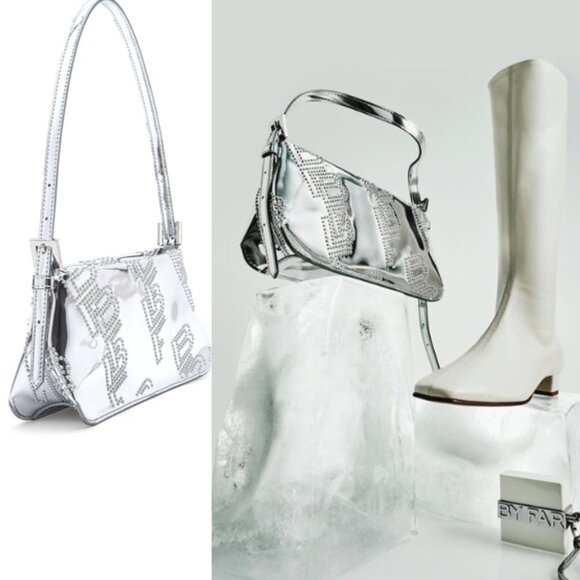 BY FAR Dulce Logo Mini Shoulder Bag in Metallic Silver - Picture 2 of 14